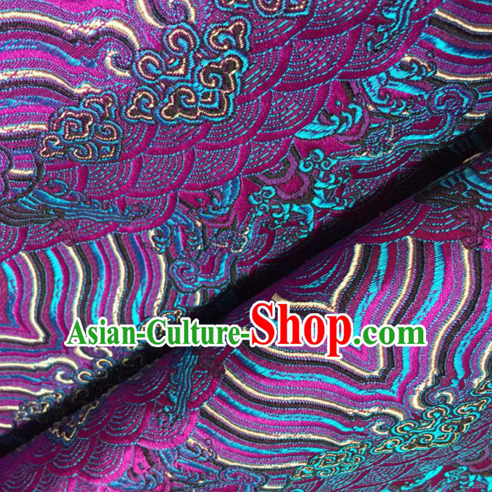 Chinese Traditional Sea Waves Pattern Design Purple Brocade Fabric Asian Silk Fabric Chinese Fabric Material