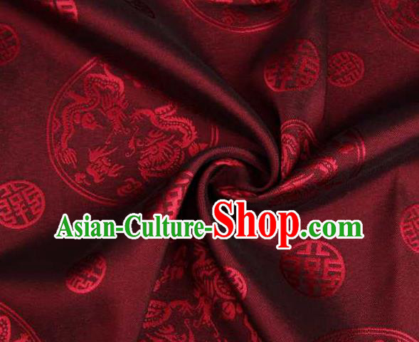 Chinese Classical Round Dragon Pattern Design Wine Red Brocade Traditional Hanfu Silk Fabric Tang Suit Fabric Material