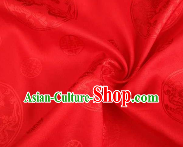 Chinese Classical Round Dragon Pattern Design Bright Red Brocade Traditional Hanfu Silk Fabric Tang Suit Fabric Material