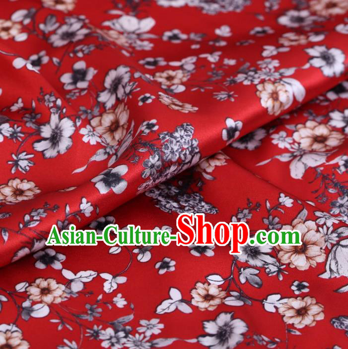 Chinese Traditional Flowers Pattern Design Red Satin Watered Gauze Brocade Fabric Asian Silk Fabric Material
