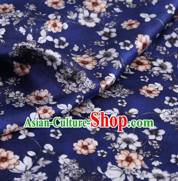 Chinese Traditional Flowers Pattern Design Royalblue Satin Watered Gauze Brocade Fabric Asian Silk Fabric Material