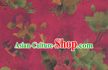 Chinese Traditional Flower Bird Pattern Design Rosy Satin Watered Gauze Brocade Fabric Asian Silk Fabric Material