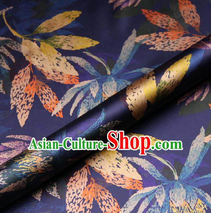 Chinese Traditional Leaf Pattern Design Purple Satin Watered Gauze Brocade Fabric Asian Silk Fabric Material