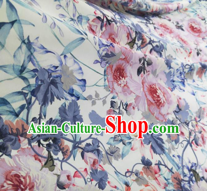 Chinese Traditional Peony Pattern Design White Satin Watered Gauze Brocade Fabric Asian Silk Fabric Material