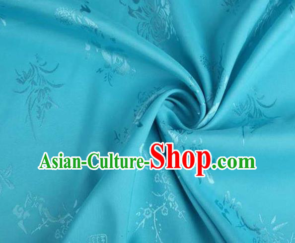 Chinese Classical Bamboo Chrysanthemum Pattern Design Blue Brocade Traditional Hanfu Silk Fabric Tang Suit Fabric Material