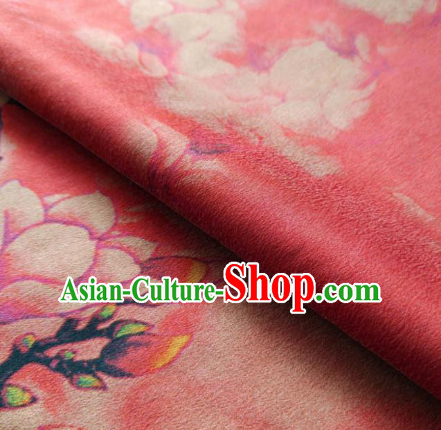 Chinese Traditional Yulan Magnolia Pattern Design Peach Pink Satin Watered Gauze Brocade Fabric Asian Silk Fabric Material