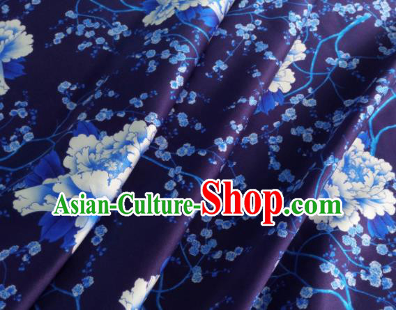 Chinese Traditional Peony Pattern Design Dark Purple Satin Watered Gauze Brocade Fabric Asian Silk Fabric Material