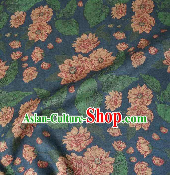 Chinese Traditional Lotus Pattern Design Navy Satin Watered Gauze Brocade Fabric Asian Silk Fabric Material