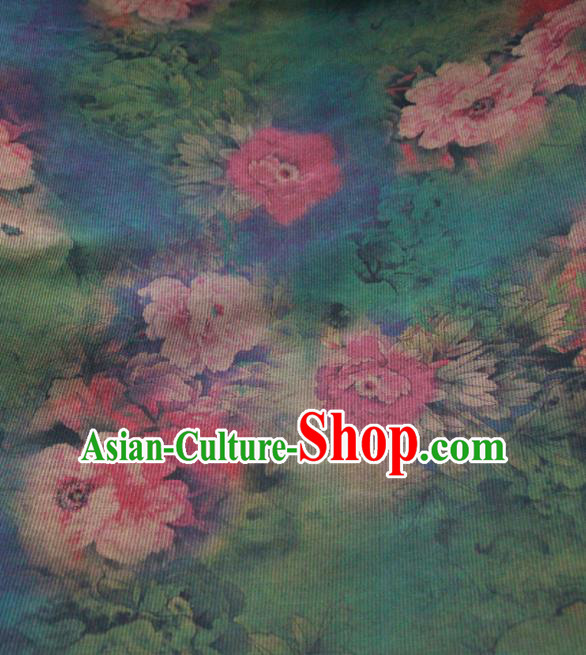 Chinese Traditional Peony Pattern Design Green Satin Watered Gauze Brocade Fabric Asian Silk Fabric Material