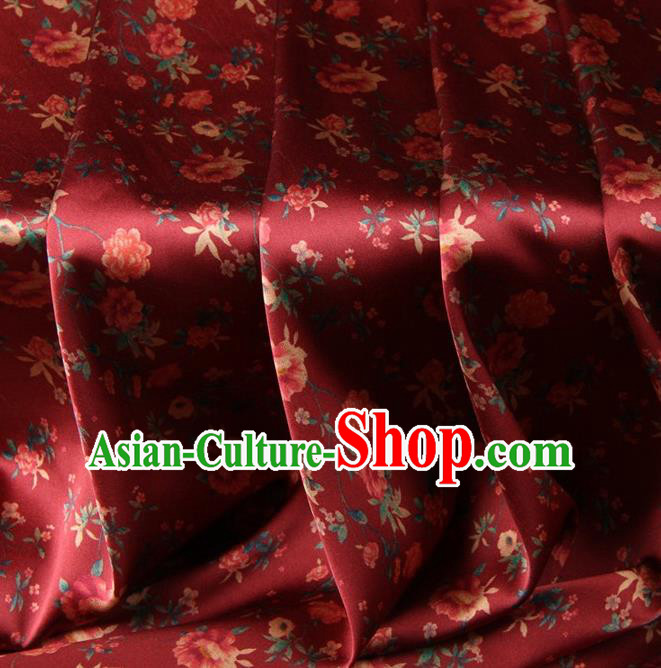 Chinese Traditional Peony Pattern Design Purplish Red Satin Watered Gauze Brocade Fabric Asian Silk Fabric Material