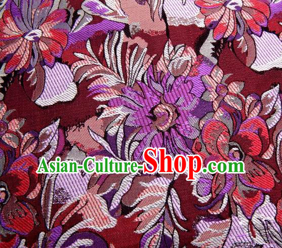 Chinese Classical Flowers Pattern Design Wine Red Brocade Traditional Hanfu Silk Fabric Tang Suit Fabric Material