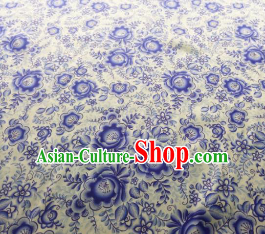 Chinese Traditional Blue Peony Pattern Design Satin Watered Gauze Brocade Fabric Asian Silk Fabric Material