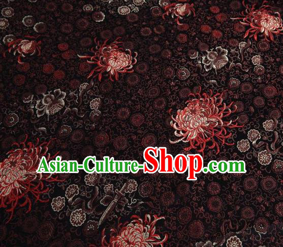 Chinese Classical Chrysanthemum Pattern Design Brown Brocade Asian Traditional Hanfu Silk Fabric Tang Suit Fabric Material