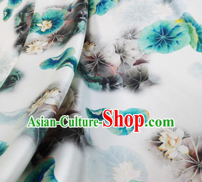 Chinese Traditional Lotus Pattern Design White Satin Watered Gauze Brocade Fabric Asian Silk Fabric Material