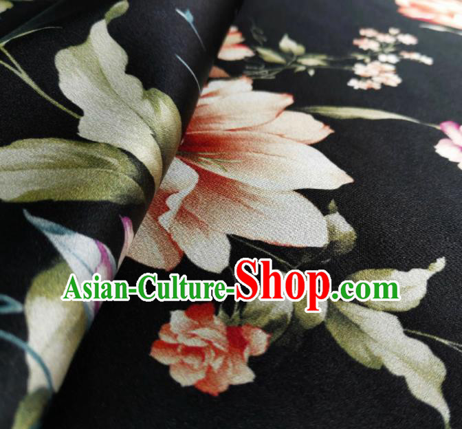 Chinese Traditional Pattern Design Black Satin Watered Gauze Brocade Fabric Asian Silk Fabric Material