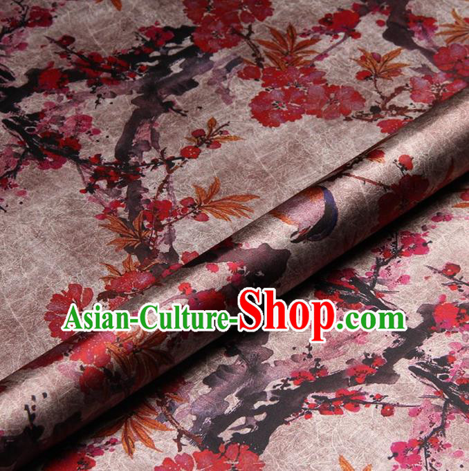 Chinese Traditional Wintersweet Pattern Design Satin Watered Gauze Brocade Fabric Asian Silk Fabric Material