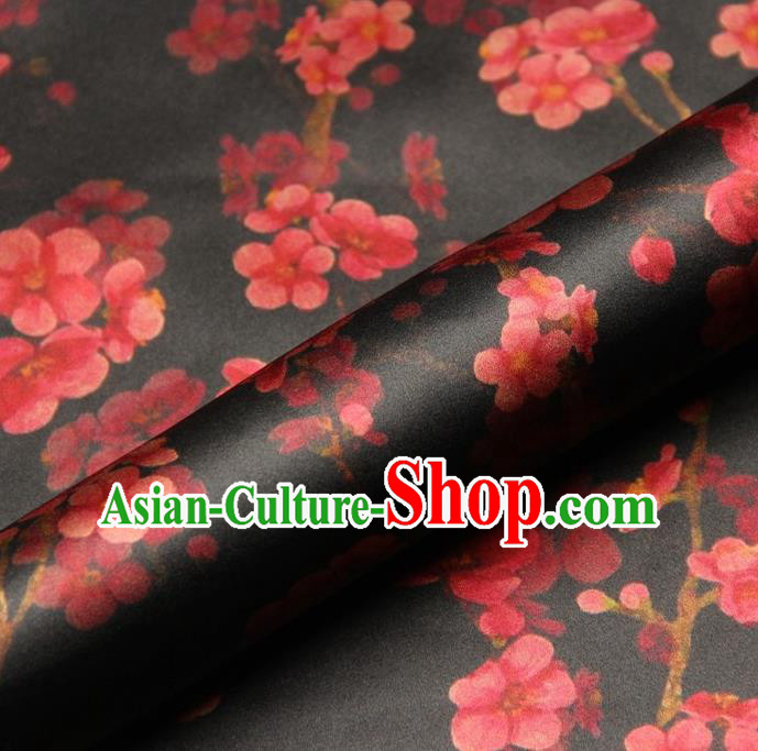 Chinese Traditional Wintersweet Pattern Design Black Satin Watered Gauze Brocade Fabric Asian Silk Fabric Material