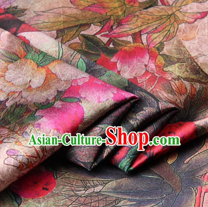 Chinese Traditional Peony Pattern Design Satin Watered Gauze Brocade Fabric Asian Silk Fabric Material