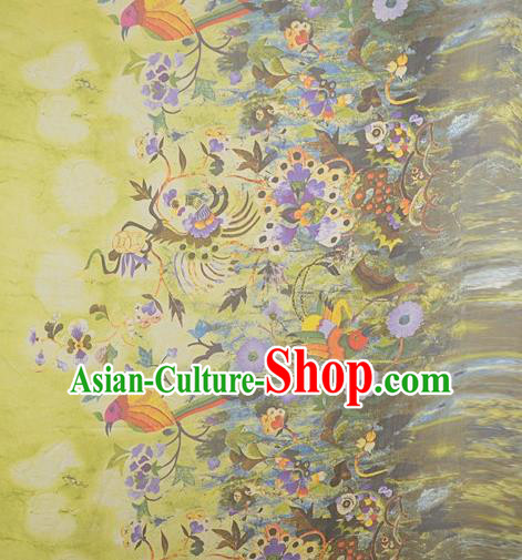 Chinese Traditional Phoenix Pattern Design Yellow Satin Watered Gauze Brocade Fabric Asian Silk Fabric Material