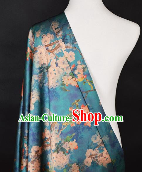 Chinese Traditional Pear Flowers Pattern Design Green Satin Watered Gauze Brocade Fabric Asian Silk Fabric Material