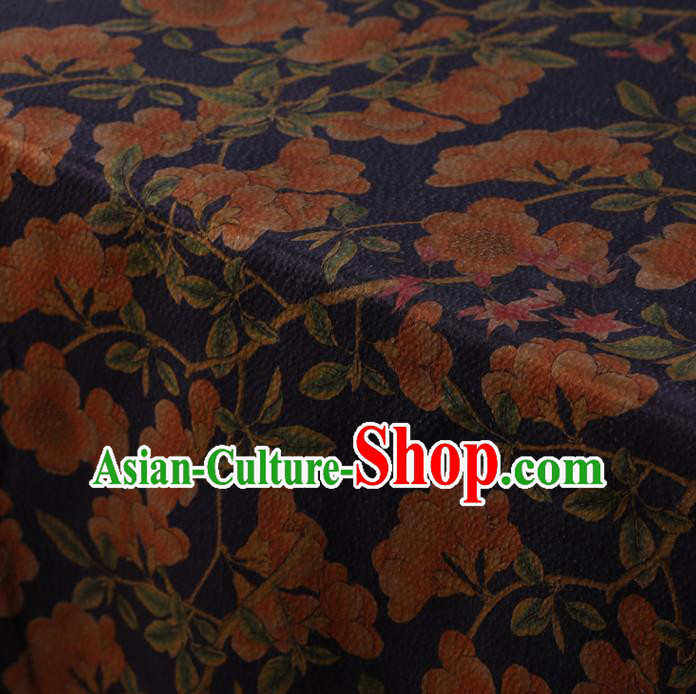 Chinese Traditional Pear Flowers Pattern Design Navy Satin Watered Gauze Brocade Fabric Asian Silk Fabric Material