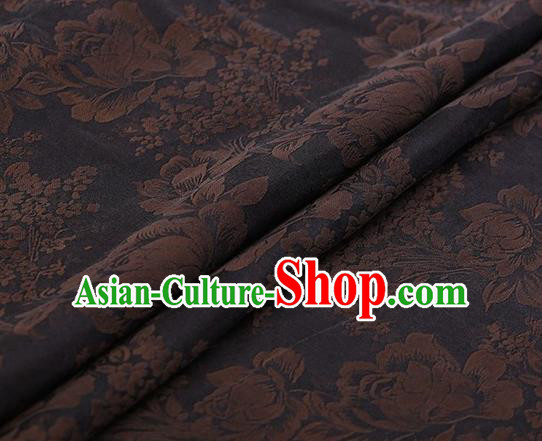 Chinese Traditional Peony Pattern Design Navy Satin Watered Gauze Brocade Fabric Asian Silk Fabric Material