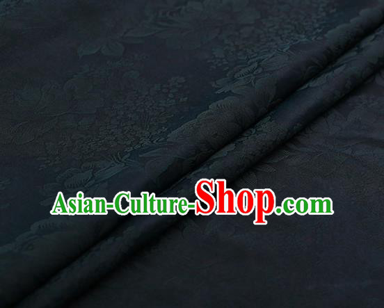 Chinese Traditional Peony Pattern Design Atrovirens Satin Watered Gauze Brocade Fabric Asian Silk Fabric Material