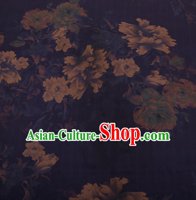 Traditional Chinese Satin Classical Peony Flowers Pattern Design Purple Watered Gauze Brocade Fabric Asian Silk Fabric Material