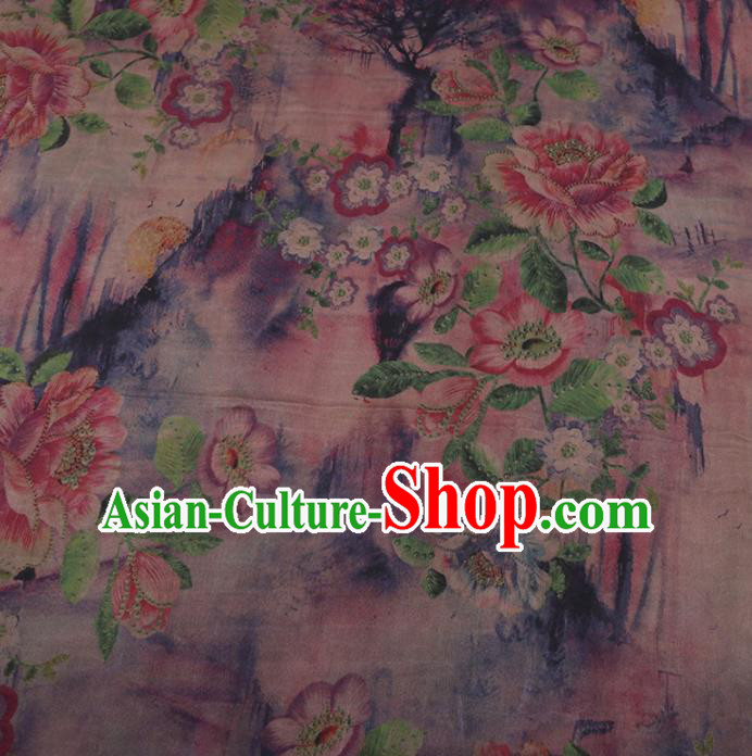 Traditional Chinese Satin Classical Peony Pattern Design Pink Watered Gauze Brocade Fabric Asian Silk Fabric Material