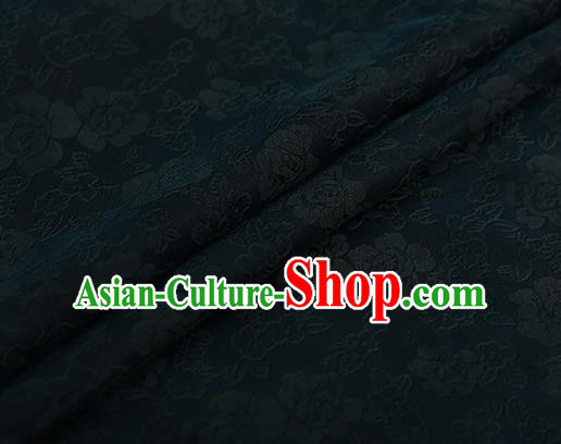 Chinese Traditional Roses Pattern Design Atrovirens Satin Watered Gauze Brocade Fabric Asian Silk Fabric Material