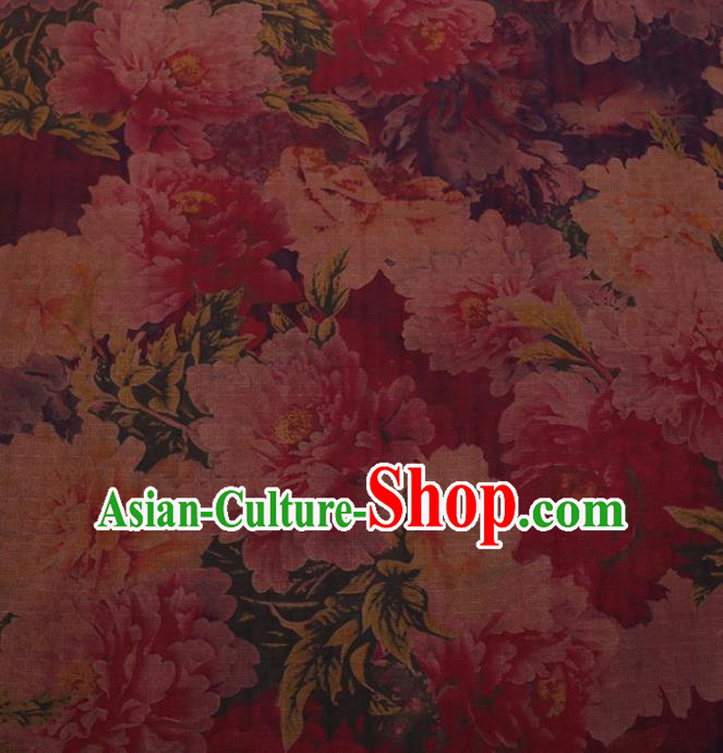 Traditional Chinese Satin Classical Peony Pattern Design Red Watered Gauze Brocade Fabric Asian Silk Fabric Material