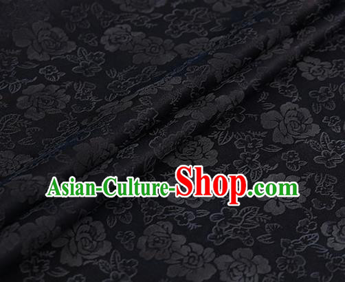 Chinese Traditional Roses Pattern Design Black Satin Watered Gauze Brocade Fabric Asian Silk Fabric Material