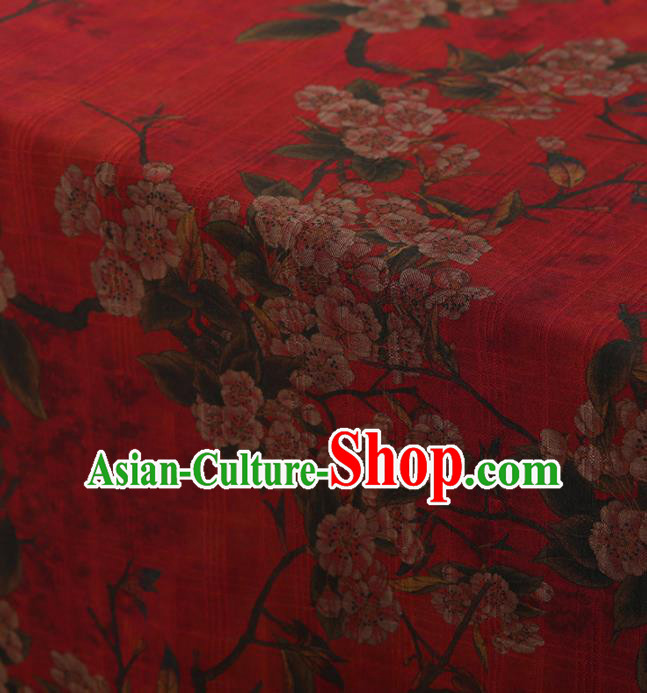 Traditional Chinese Satin Classical Peach Flowers Pattern Design Red Watered Gauze Brocade Fabric Asian Silk Fabric Material