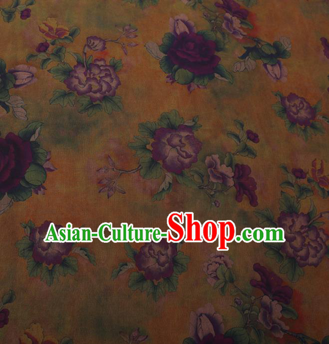 Traditional Chinese Satin Classical Purple Peony Pattern Design Watered Gauze Brocade Fabric Asian Silk Fabric Material