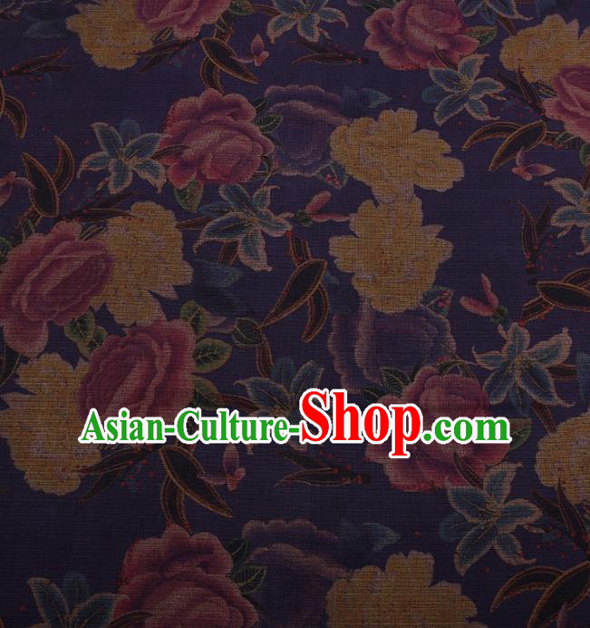 Traditional Chinese Satin Classical Peony Pattern Design Purple Watered Gauze Brocade Fabric Asian Silk Fabric Material