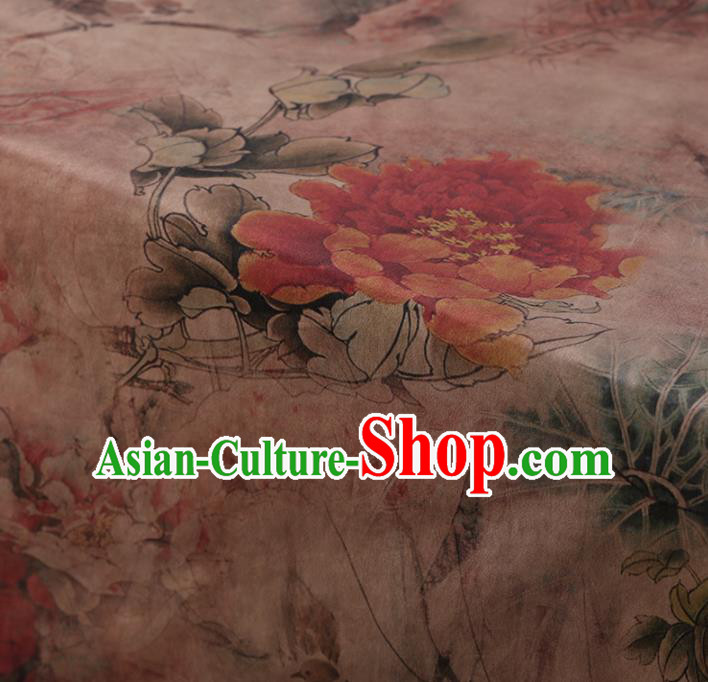 Chinese Traditional Peony Pattern Design Pink Satin Watered Gauze Brocade Fabric Asian Silk Fabric Material