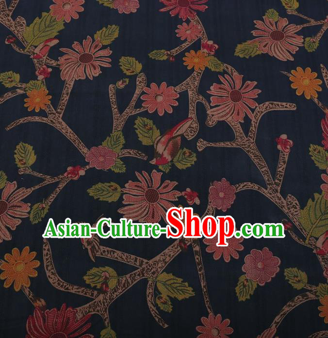 Traditional Chinese Satin Classical Pattern Design Navy Watered Gauze Brocade Fabric Asian Silk Fabric Material