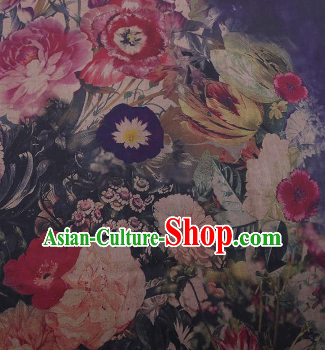 Traditional Chinese Satin Classical Petunia Peony Pattern Design Watered Gauze Brocade Fabric Asian Silk Fabric Material
