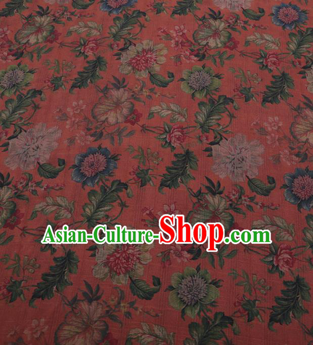 Traditional Chinese Satin Classical Peony Pattern Design Watermelon Red Watered Gauze Brocade Fabric Asian Silk Fabric Material