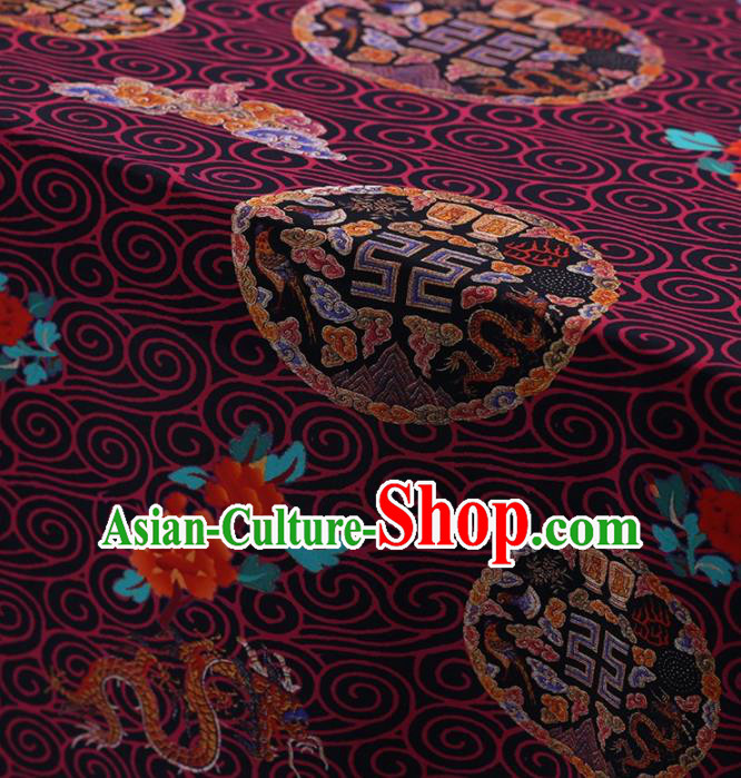 Traditional Chinese Satin Classical Lucky Pattern Design Purple Watered Gauze Brocade Fabric Asian Silk Fabric Material