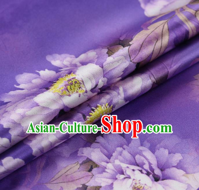 Traditional Chinese Satin Classical Peony Pattern Design Purple Watered Gauze Brocade Fabric Asian Silk Fabric Material