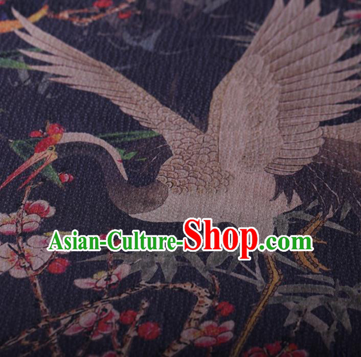 Traditional Chinese Satin Classical Wintersweet Crane Pattern Design Navy Watered Gauze Brocade Fabric Asian Silk Fabric Material