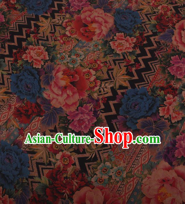 Traditional Chinese Satin Classical Peony Pattern Design Watered Gauze Brocade Fabric Asian Silk Fabric Material