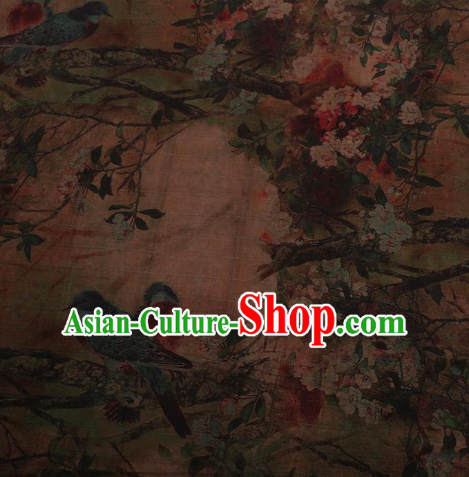 Traditional Chinese Satin Classical Pear Birds Pattern Design Watered Gauze Brocade Fabric Asian Silk Fabric Material