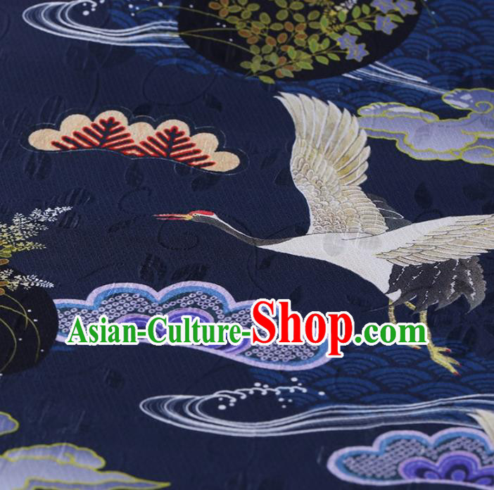 Traditional Chinese Satin Classical Cranes Pattern Design Navy Watered Gauze Brocade Fabric Asian Silk Fabric Material