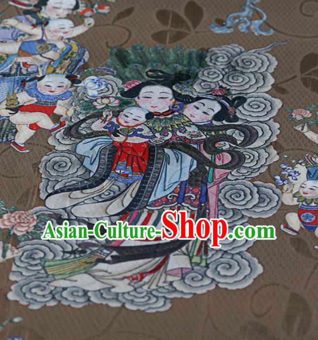 Traditional Chinese Satin Classical Avalokitesvara Pattern Design Brown Watered Gauze Brocade Fabric Asian Silk Fabric Material