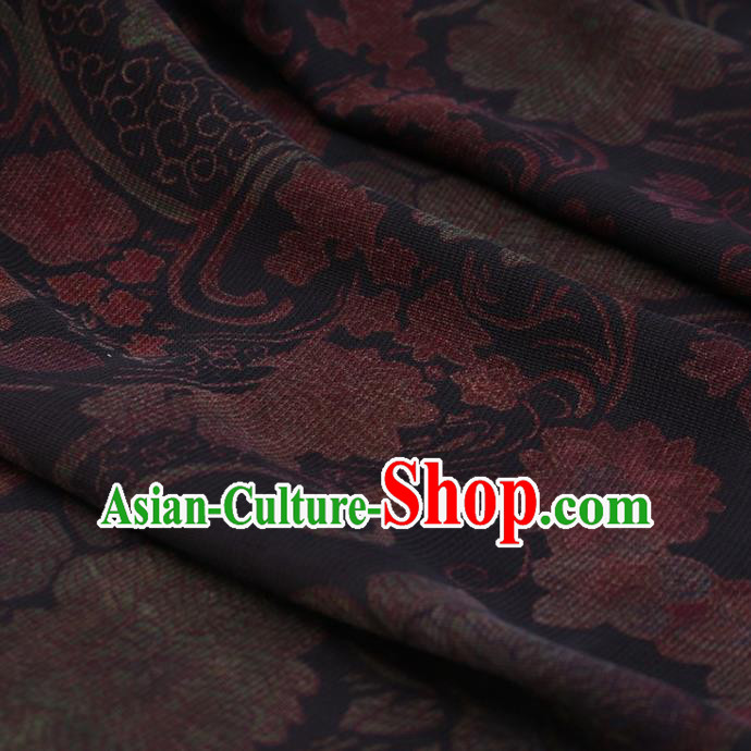 Traditional Chinese Classical Peony Pattern Design Navy Satin Watered Gauze Brocade Fabric Asian Silk Fabric Material