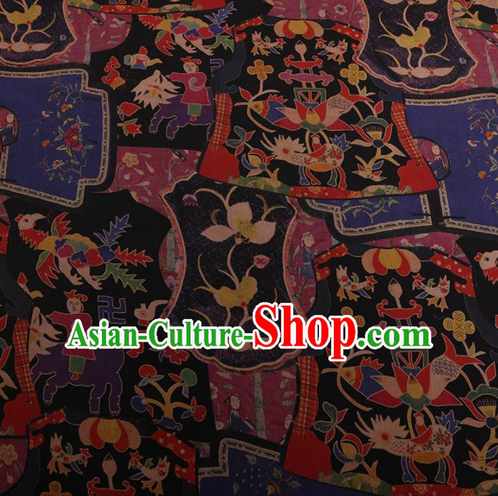 Traditional Chinese Classical Phoenix Pattern Design Black Satin Watered Gauze Brocade Fabric Asian Silk Fabric Material