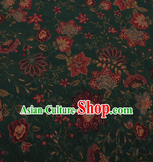 Traditional Chinese Satin Classical Flower Pattern Design Green Watered Gauze Brocade Fabric Asian Silk Fabric Material