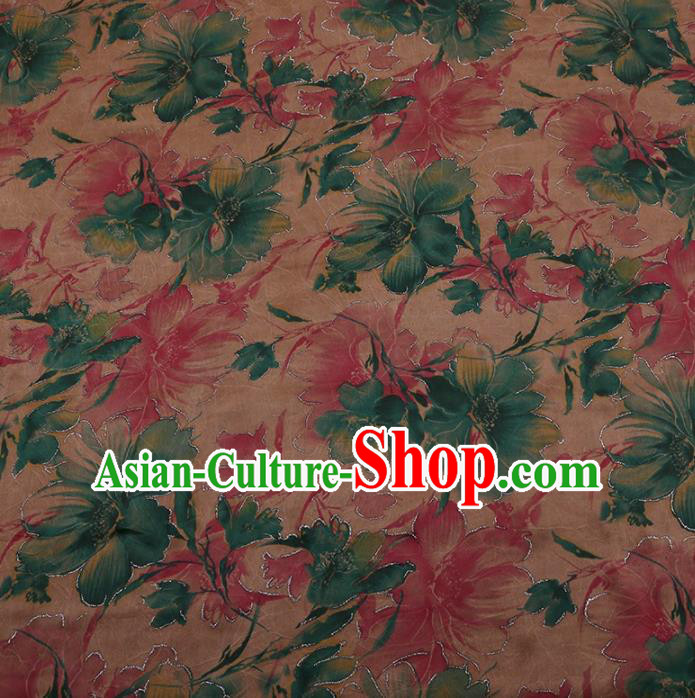 Traditional Chinese Classical Pink Flowers Pattern Design Satin Watered Gauze Brocade Fabric Asian Silk Fabric Material